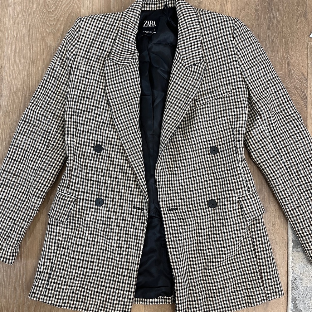 Zara Black and White Checkered Blazer